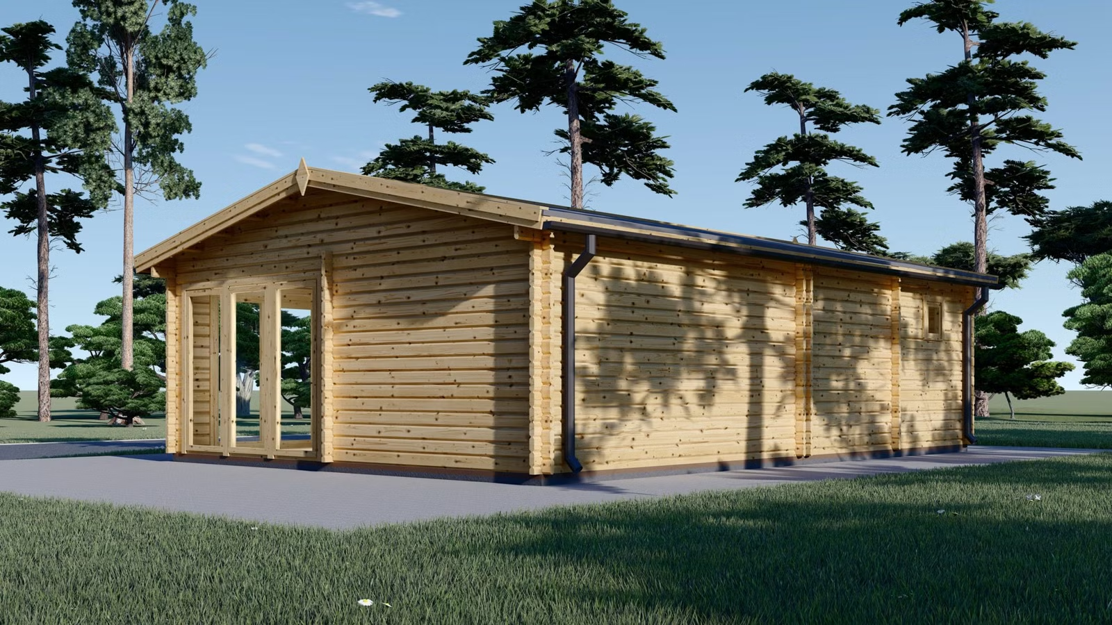 Drevený záhradný domček MARINA (44mm) 8m x 6m, 48 m² v prírode