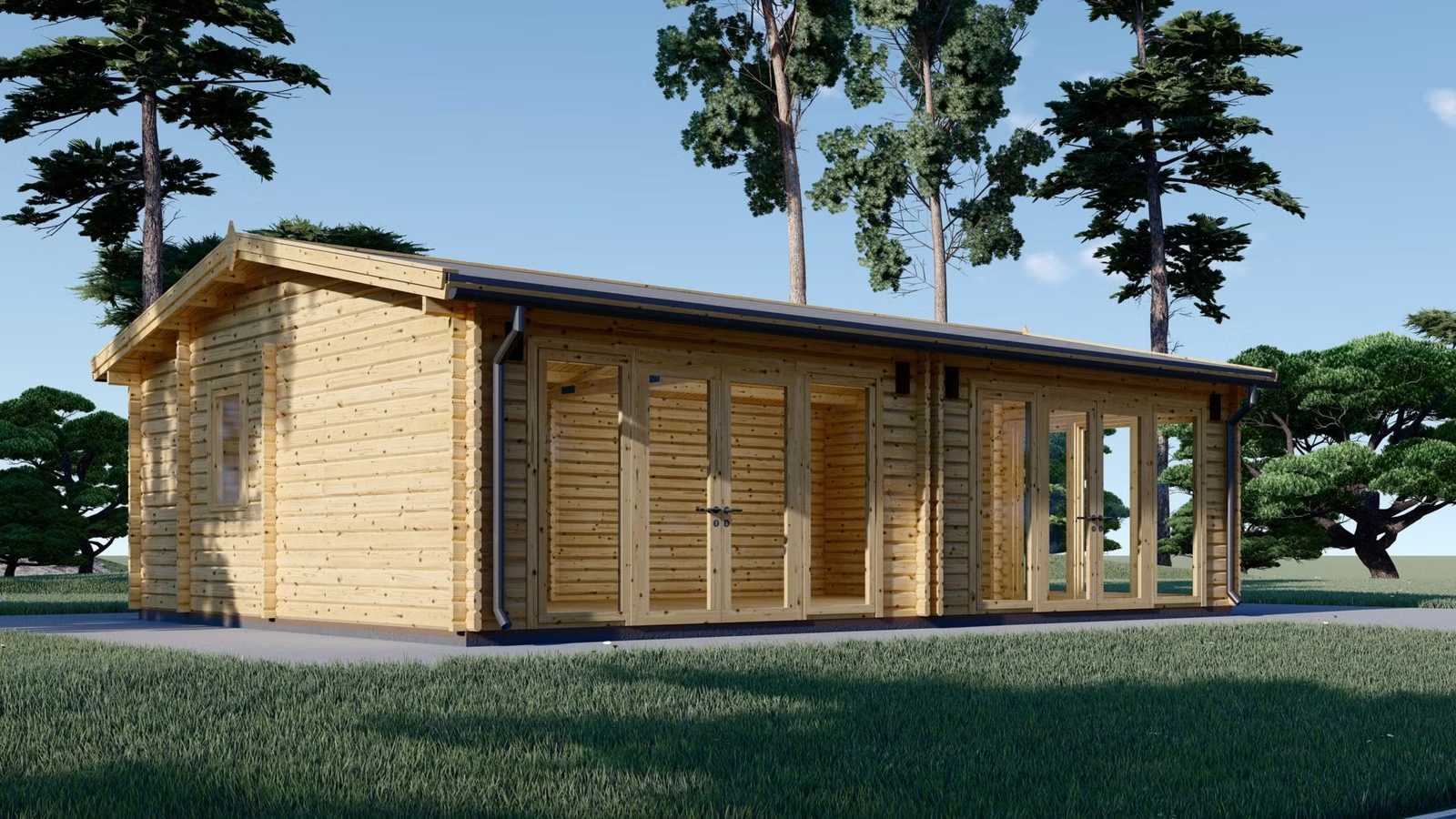 Drevený záhradný domček MARINA (44mm) 8m x 6m, 48 m² v lese